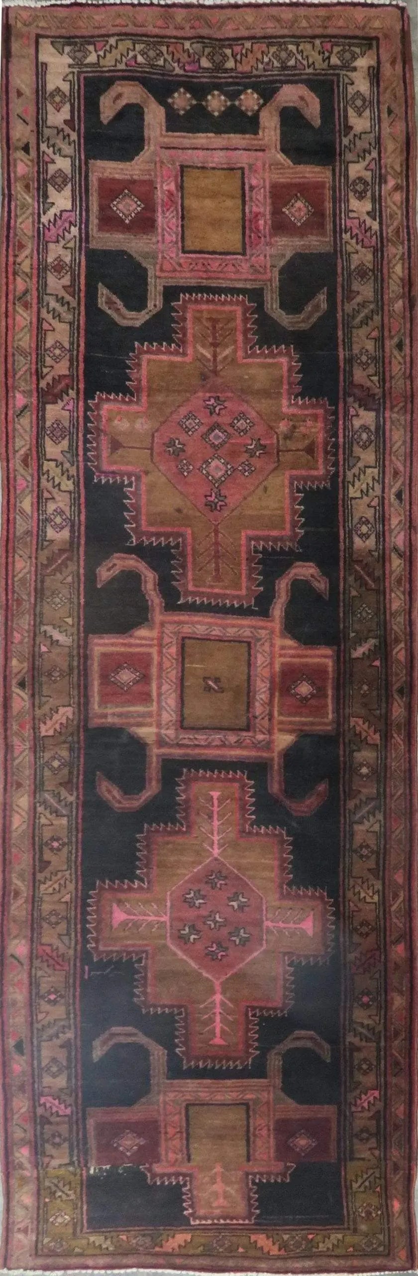 One Of The Kind Hand-Knotted Persian Wool Rug _ Luxurious Vintage Design, 12'1" x 3'7", Artisan: Hand-Knotted Persian Wool Rug _ Luxurious Vintage Design, 12'1" x 3'7", Artisan Crafted, Authentic hand-knotted traditional antique vintage Persian rugs, in excellent vintage condition with over 60 ye