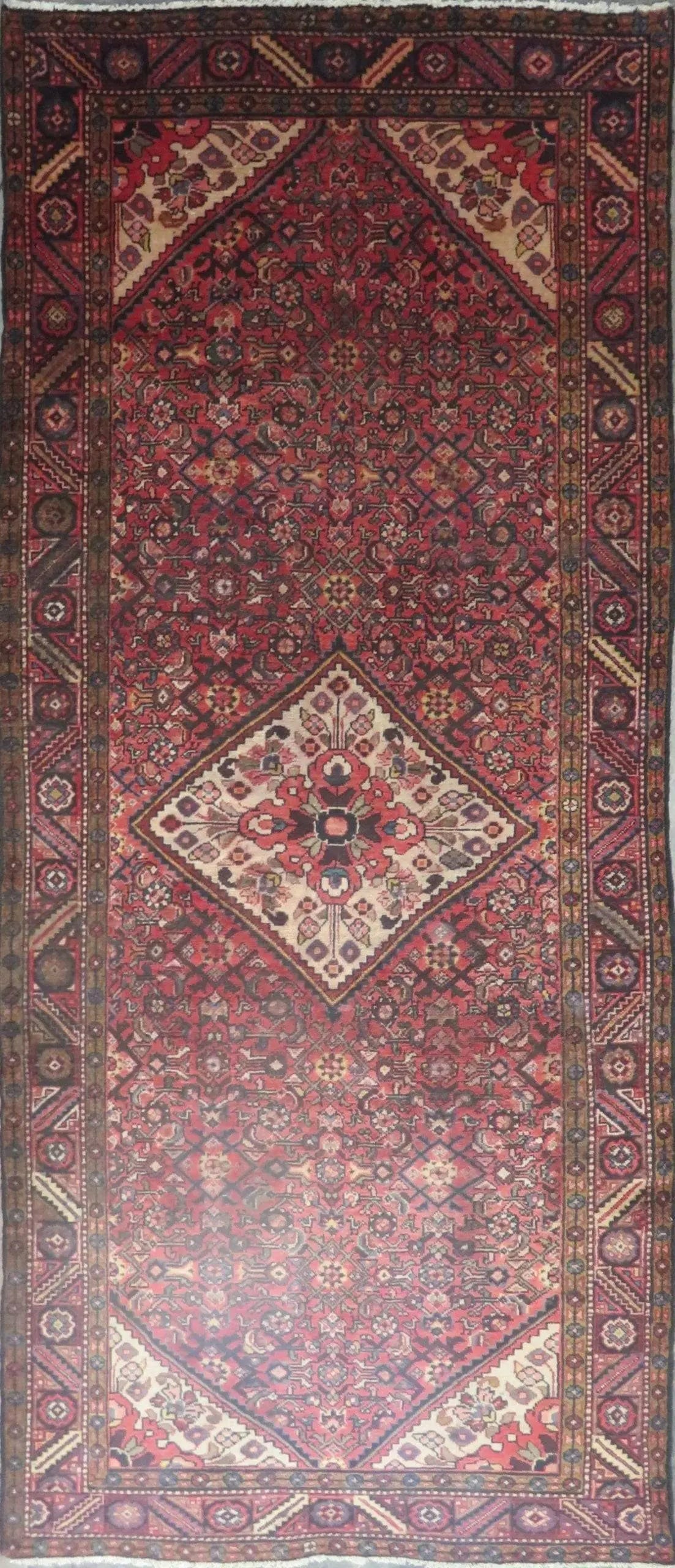 One Of The Kind Hand-Knotted Persian Wool Rug _ Luxurious Vintage Design, 11'9" x 5'2", Artisan: Hand-Knotted Persian Wool Rug _ Luxurious Vintage Design, 11'9" x 5'2", Artisan Crafted, Authentic hand-knotted traditional antique vintage Persian rugs, in excellent vintage condition with over 60 ye