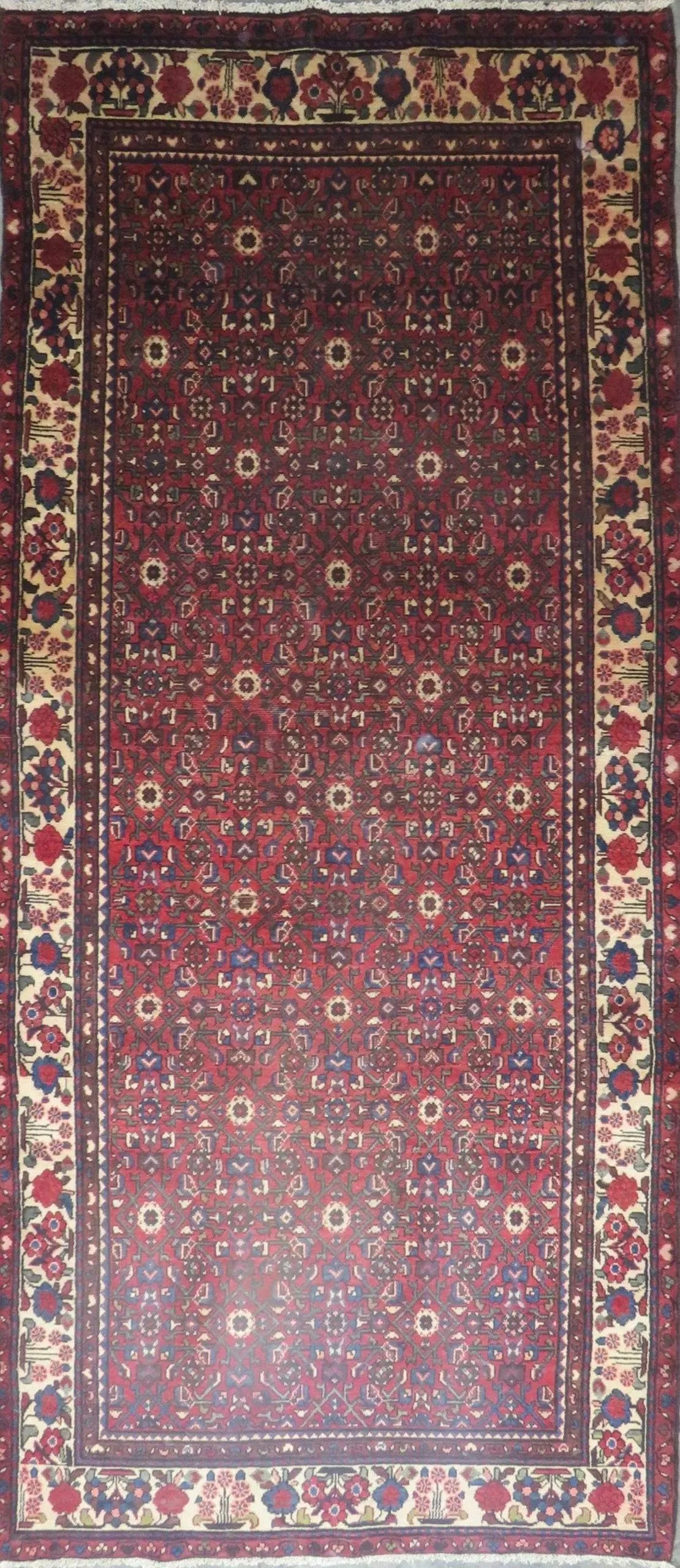 One Of The Kind Hand-Knotted Persian Wool Rug _ Luxurious Vintage Design, 10'9" x 4'9", Artisan