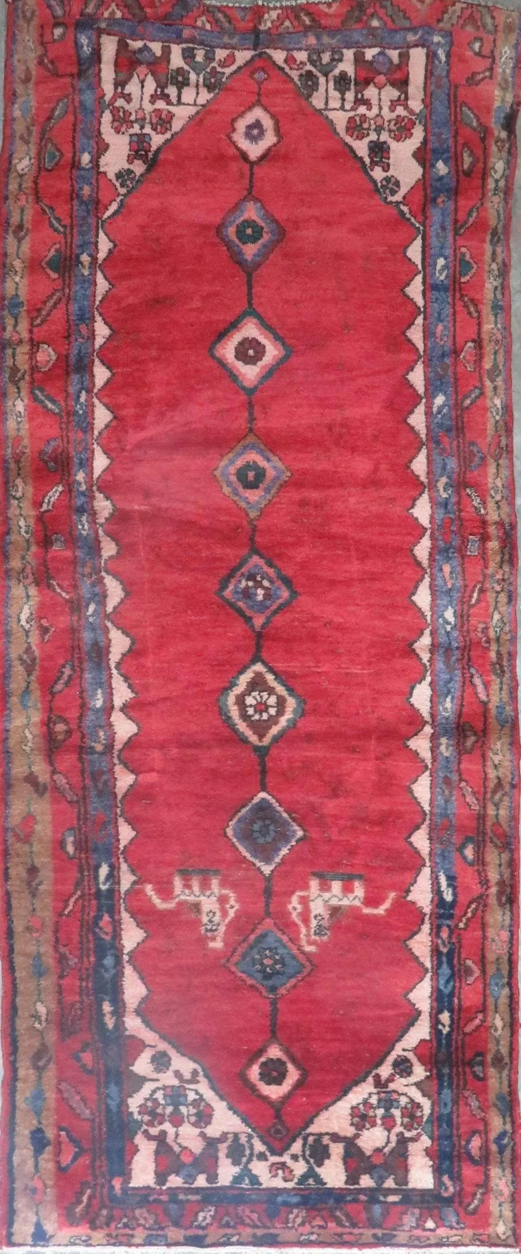 One Of The Kind Hand-Knotted Persian Wool Rug _ Luxurious Vintage Design, 10'8" x 3'9", Artisan: Hand-Knotted Persian Wool Rug _ Luxurious Vintage Design, 10'8" x 3'9", Artisan Crafted, Authentic hand-knotted traditional antique vintage Persian rugs, in excellent vintage condition with over 60 ye