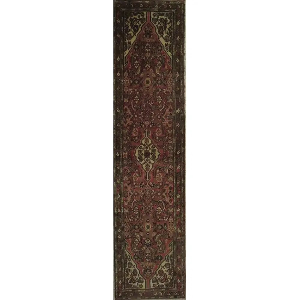 One Of The Kind Hand-Knotted Persian Wool Rug _ Luxurious Vintage Design, 10'7" x 2'8", Artisan: Hand-Knotted Persian Wool Rug _ Luxurious Vintage Design, 10'7" x 2'8", Artisan Crafted, Authentic hand-knotted traditional antique vintage Persian rugs, in excellent vintage condition with over 60 ye