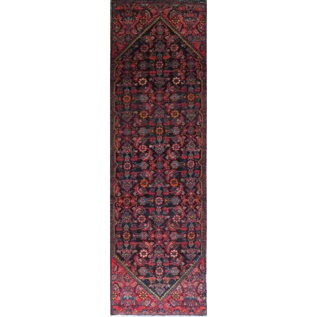One Of The Kind Hand-Knotted Persian Wool Rug _ Luxurious Vintage Design, 10'6" x 2'10", Artisan: Hand-Knotted Persian Wool Rug _ Luxurious Vintage Design, 10'6" x 2'10", Artisan Crafted, Authentic hand-knotted traditional antique vintage Persian rugs, in excellent vintage condition with over 60 y