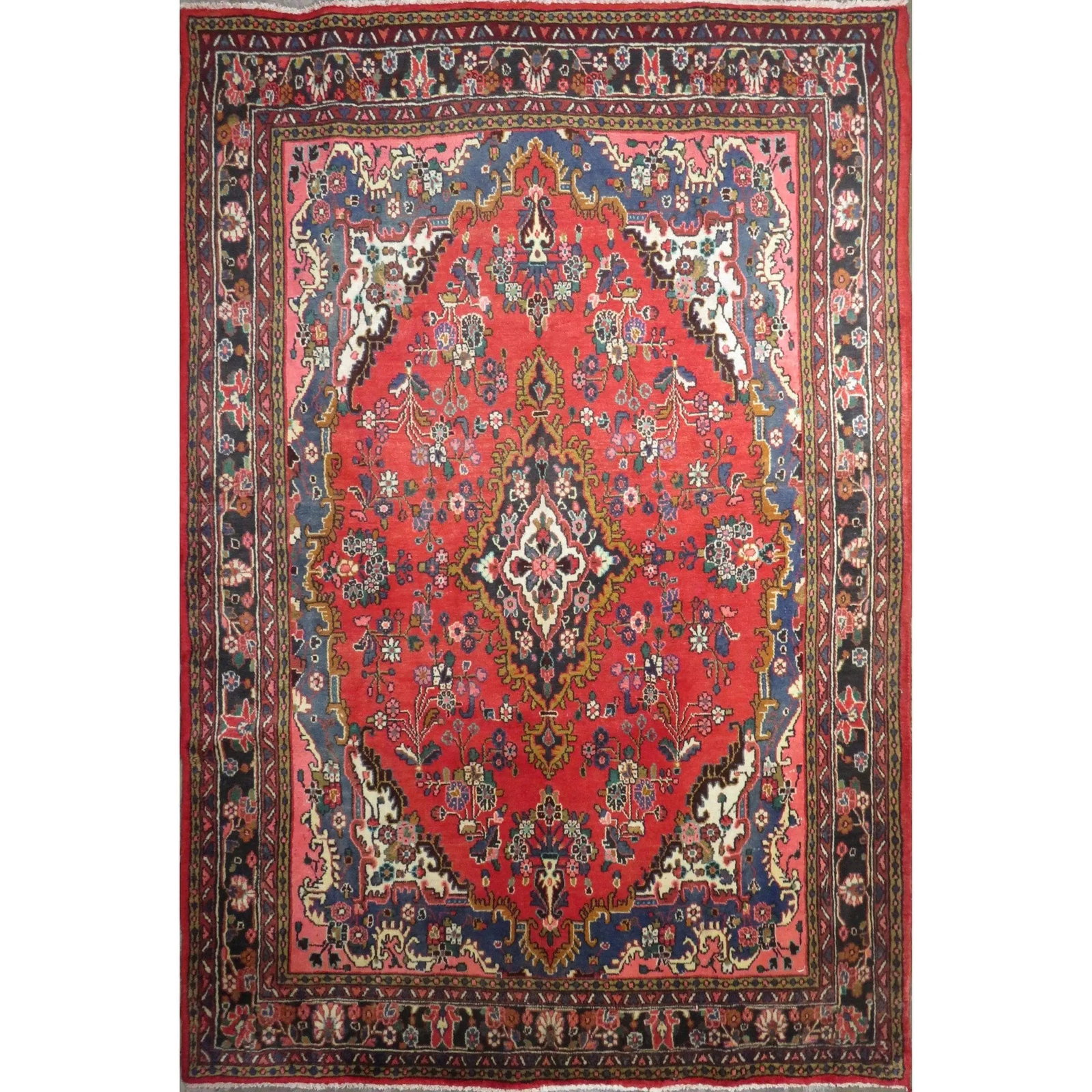 One Of The Kind Hand-Knotted Persian Wool Rug _ Luxurious Vintage Design, 10'5" x 7'0", Artisan: Hand-Knotted Persian Wool Rug _ Luxurious Vintage Design, 10'5" x 7'0", Artisan Crafted, Authentic hand-knotted traditional antique vintage Persian rugs, in excellent vintage condition with over 60 ye