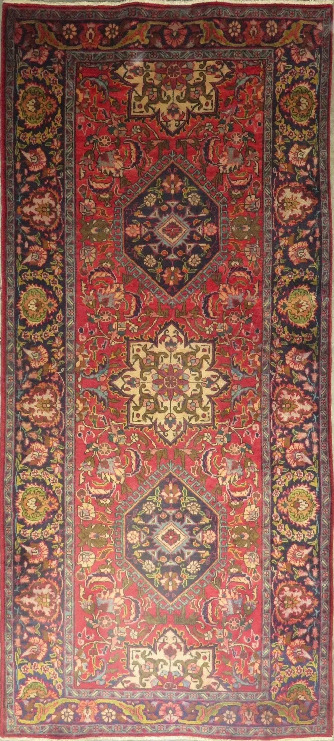 One Of The Kind Hand-Knotted Persian Wool Rug _ Luxurious Vintage Design, 10'3" x 4'5", Artisan: Hand-Knotted Persian Wool Rug _ Luxurious Vintage Design, 10'3" x 4'5", Artisan Crafted, Authentic hand-knotted traditional antique vintage Persian rugs, in excellent vintage condition with over 60 ye