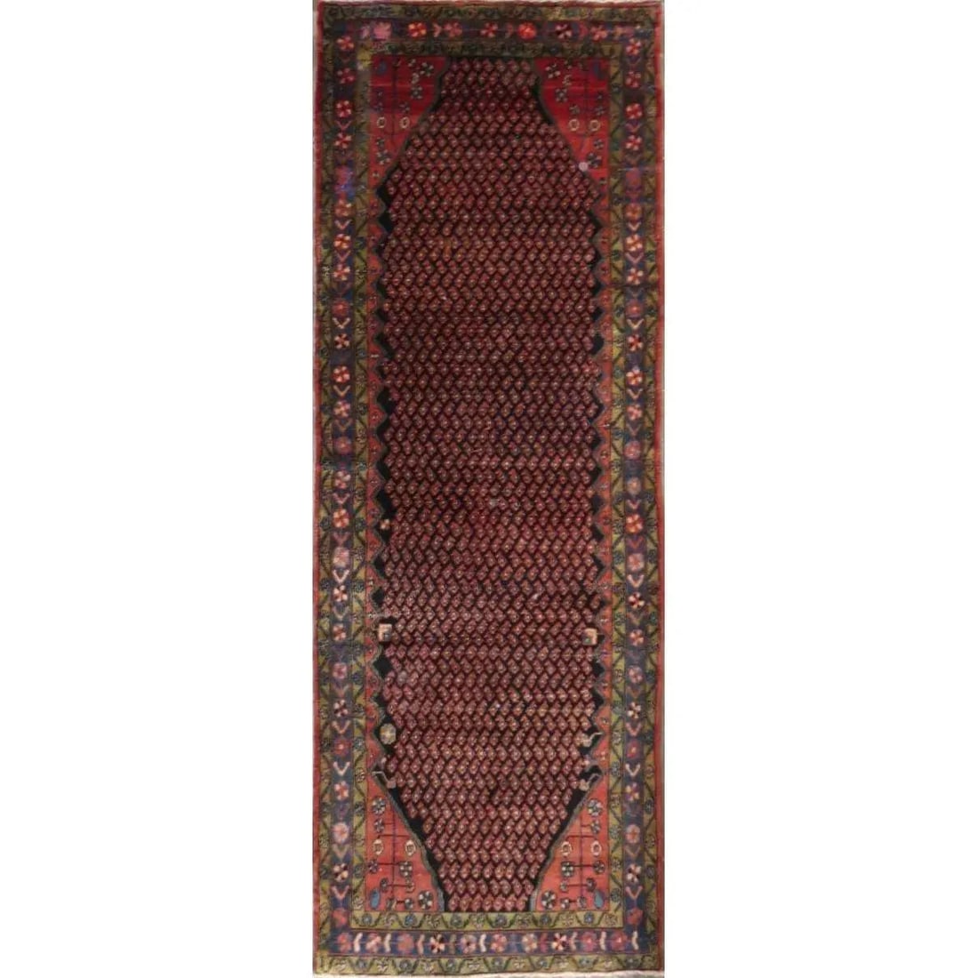 One Of The Kind Hand-Knotted Persian Wool Rug _ Luxurious Vintage Design, 10'2" x 3'5", Artisan: Hand-Knotted Persian Wool Rug _ Luxurious Vintage Design, 10'2" x 3'5", Artisan Crafted, Authentic hand-knotted traditional antique vintage Persian rugs, in excellent vintage condition with over 60 ye