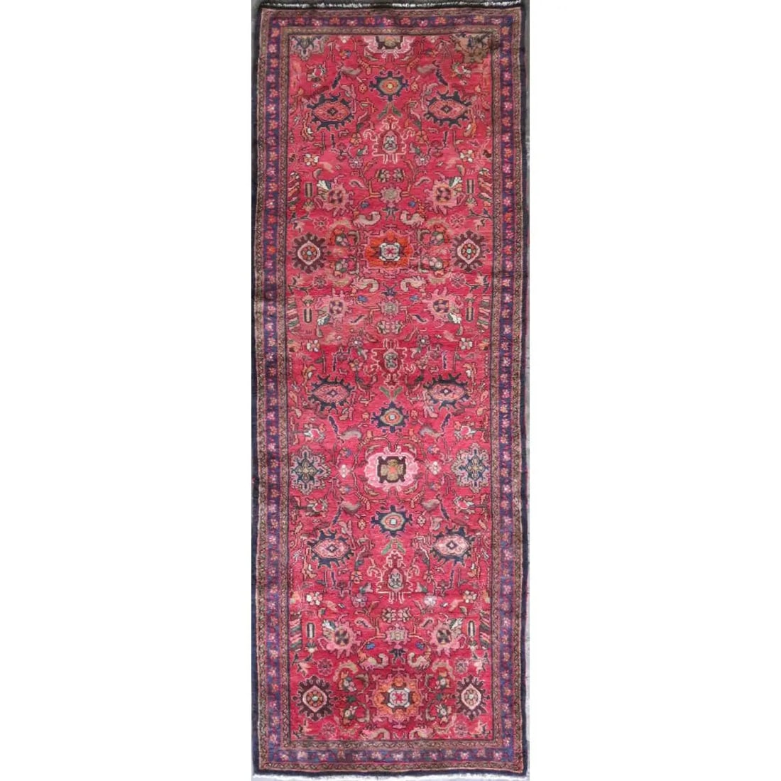 One Of The Kind Hand-Knotted Persian Wool Rug _ Luxurious Vintage Design, 10'10" x 3'3", Artisan: Hand-Knotted Persian Wool Rug _ Luxurious Vintage Design, 10'10" x 3'3", Artisan Crafted, Authentic hand-knotted traditional antique vintage Persian rugs, in excellent vintage condition with over 60 y