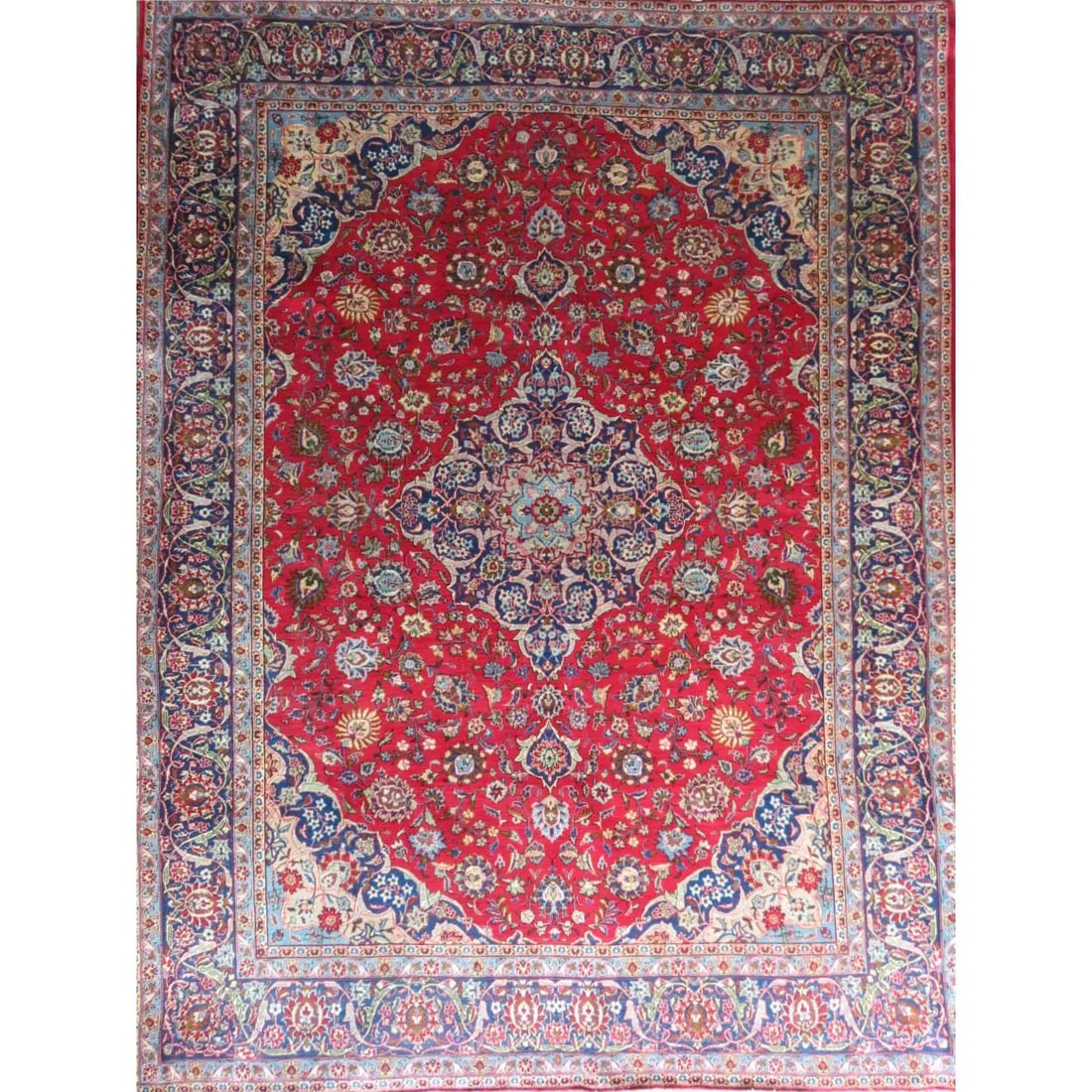One Of The Kind Hand-Knotted Persian Wool Rug _ Luxurious Vintage Design, 13'4" x 10'3", Artisan: Hand-Knotted Persian Wool Rug _ Luxurious Vintage Design, 13'4" x 10'3", Artisan Crafted, Authentic hand-knotted traditional antique vintage Persian rugs, in excellent vintage condition with over 60 y