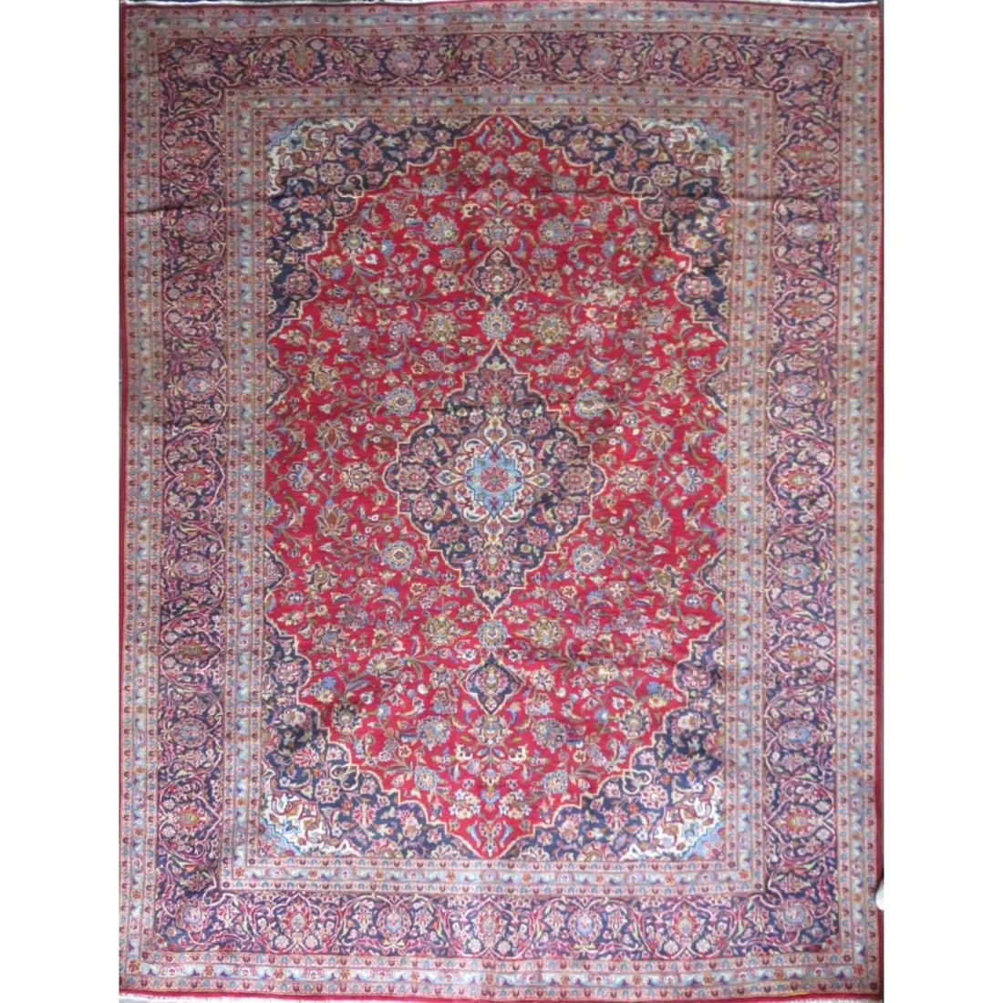 One Of The Kind Hand-Knotted Persian Wool Rug _ Luxurious Vintage Design, 12'9" X 9'4", Artisan: Hand-Knotted Persian Wool Rug _ Luxurious Vintage Design, 12'9" X 9'4", Artisan Crafted, Authentic hand-knotted traditional antique vintage Persian rugs, in excellent vintage condition with over 60 ye