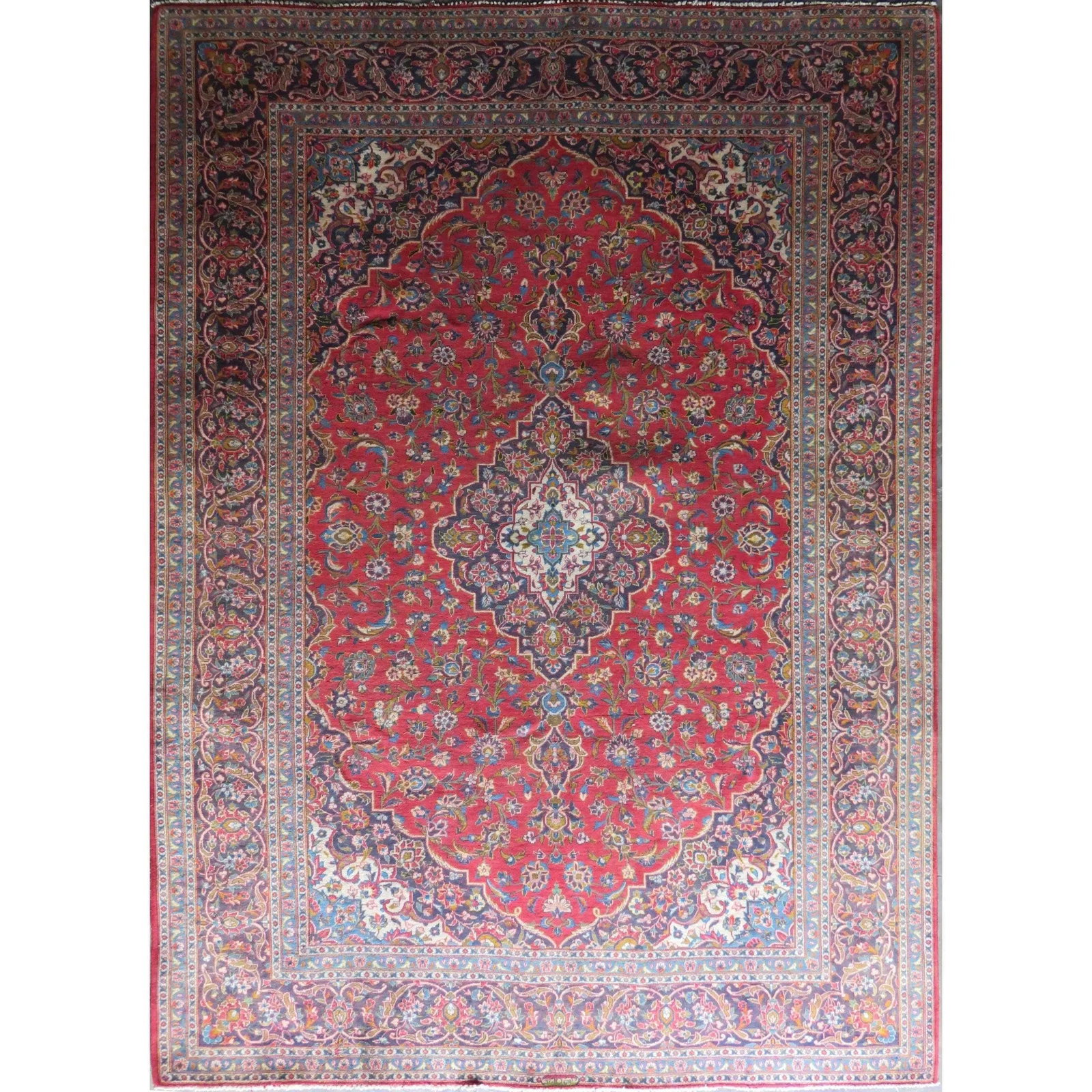 One Of The Kind Hand-Knotted Persian Wool Rug _ Luxurious Vintage Design, 12'7" X 8'10", Artisan: Hand-Knotted Persian Wool Rug _ Luxurious Vintage Design, 12'7" X 8'10", Artisan Crafted, Authentic hand-knotted traditional antique vintage Persian rugs, in excellent vintage condition with over 60 y