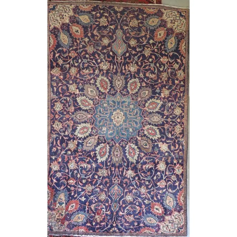 One Of The Kind Hand-Knotted Persian Wool Rug _ Luxurious Vintage Design, 8'9" x 5'6", Artisan: Hand-Knotted Persian Wool Rug _ Luxurious Vintage Design, 8'9" x 5'6", Artisan Crafted, Authentic hand-knotted traditional antique vintage Persian rugs, in excellent vintage condition with over 60 yea