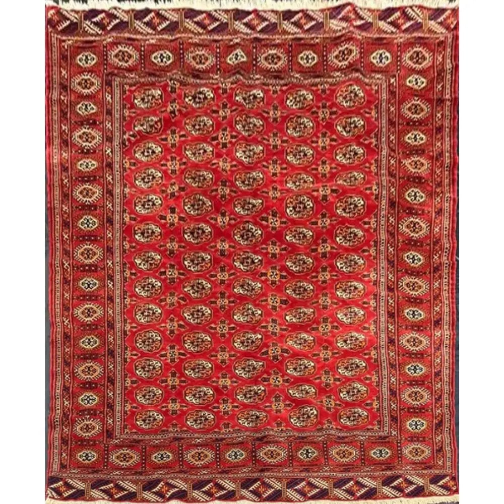 One Of The Kind Persian Torkman Rug#02 Size 290x208 cm: ? One-Of-A-Kind Hand-Woven Persian Torkman (Turkmen) RugA Tribal, Geometric Masterpiece in Signature Deep Red Tones (Approx. 9'6" x 6'10")Detail