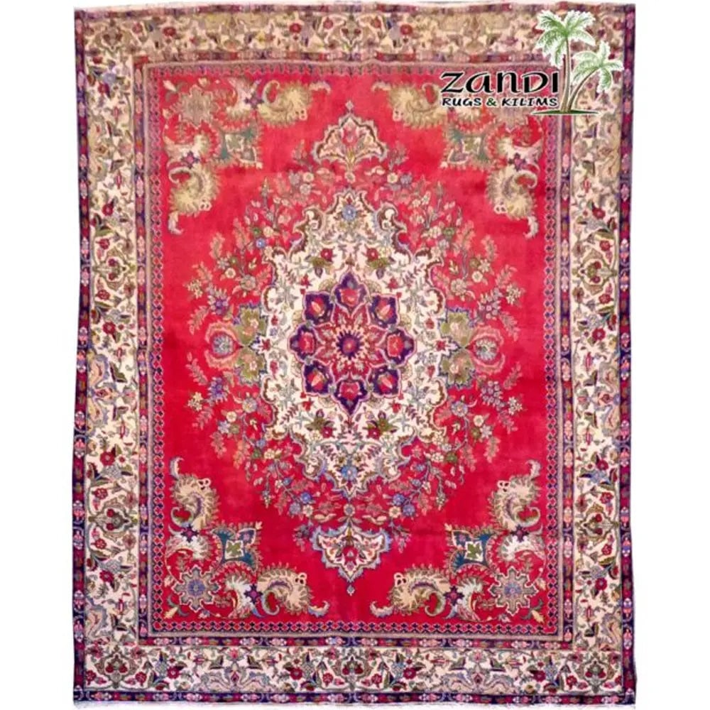 One Of The Kind Persian Tabriz Rug 12'30" x 9'6": ABC Rugs Kilims Collection Hand Knotted Medallion Red Wool Persian Rug Size 12'30"X9'6" (Rr11130) Abcr04238A Hand knotted and meticulously crafted by Persian artisans, this stunning Persian Hand Knott