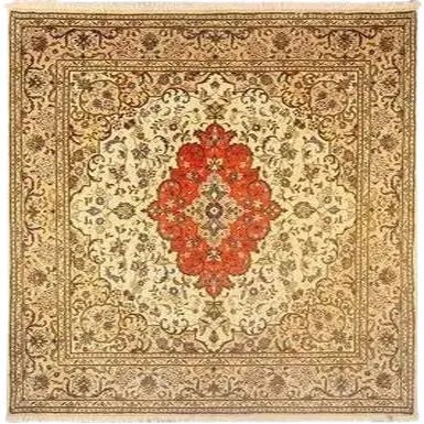 One Of The Kind Persian Yazd Rug 6'8" x 6'7": ABC Rugs Kilims Collection Authentic Persian Rug Yazd Traditional Style Hand-Knotted Indoor Area Rug With Natural Wool And Cotton 6'8" X 6'7" Abcr02896 Hand knotted and meticulously crafted by Persian