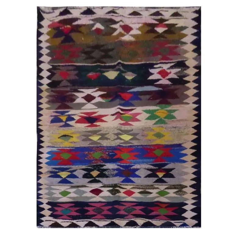 One Of The Kind Sanandaj Vintage Authentic Hand-Knotted Kilim 9'0" X 4'7": ABC Rugs Kilims Collection Sanandaj Vintage Hand-Knotted Kilim Made With Natural Wool And Cotton 276 X 140Cm (Abc1566) (Multi Color) Hand knotted and meticulously crafted by Sanandaj artisans, this st