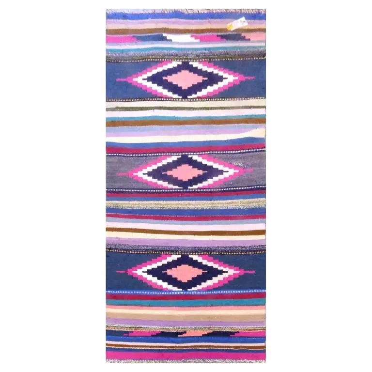 One Of The Kind Authentic Sanandaj Hand-Knotted Kilim 7'11" X 2'11": ABC Rugs Kilims Collection Sanandaj Hand-Knotted Kilim Made With Natural Wool And Cotton 242 X 90 Cm (Abc1942) (Multi Color) Hand knotted and meticulously crafted by Sanandaj artisans, this stunning K
