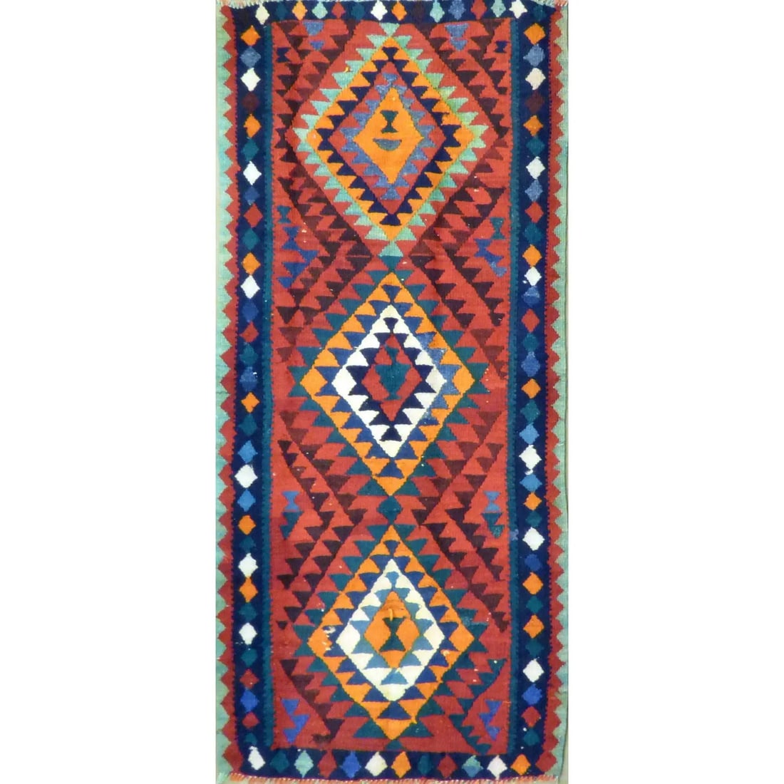 One Of The Kind Authentic Hand-Knotted Sanandaj Vintage Kilim 8'2" X 3'8": ABC Rugs Kilims Collection Authentic Hand-Knotted Sanandaj Vintage Kilims Natural Wool Seneh Collection Area Kilim 8'2" X 3'8" (Abckg1065) (Multi Color) Hand knotted and meticulously crafted by Sanand