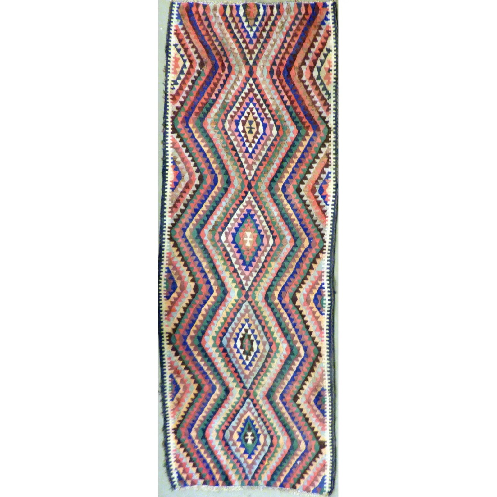 One Of The Kind Authentic Hand-Knotted Sanandaj Vintage Kilim 11'7" X 4'9": ABC Rugs Kilims Collection Authentic Hand-Knotted Sanandaj Vintage Kilims Natural Wool Seneh Collection Area Kilim 11'7" X 4'9" (Abckg1106) (Multi Color) Hand knotted and meticulously crafted by Sanan