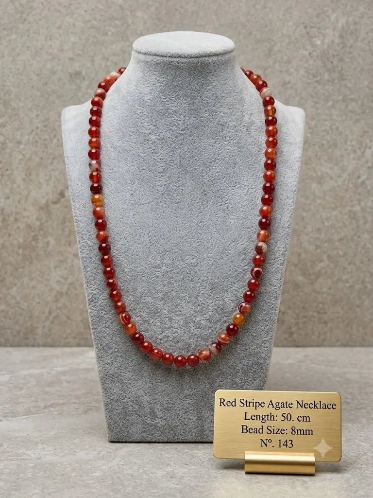 Red Stripe Agate Necklace, Length 50. cm, Bead Size 8mm, ABC_NEC_143: Red Stripe Agate Necklace, Length 50. cm, Bead Size 8mm, ABC_NEC_143 Registered GIA Client for Natural Diamonds & Gemstones in the USA. Certificates of Authenticity for Our Hand-Knotted Rugs & Kilims.