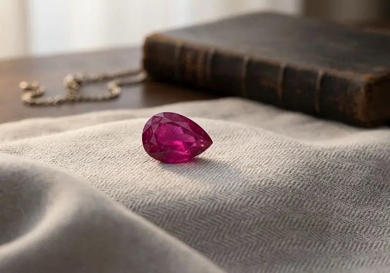 Exceptional Quality Ruby Manik, Pear Shaped, Red Semi-Transparent Colored, Weight 8.25Ct.,Gravity: ABC Rugs, Kilims & Jewelry offers internationally certified and verified pieces, with documentation provided by trusted gemological institutions, manufacturers, and industry professionals. At ABC