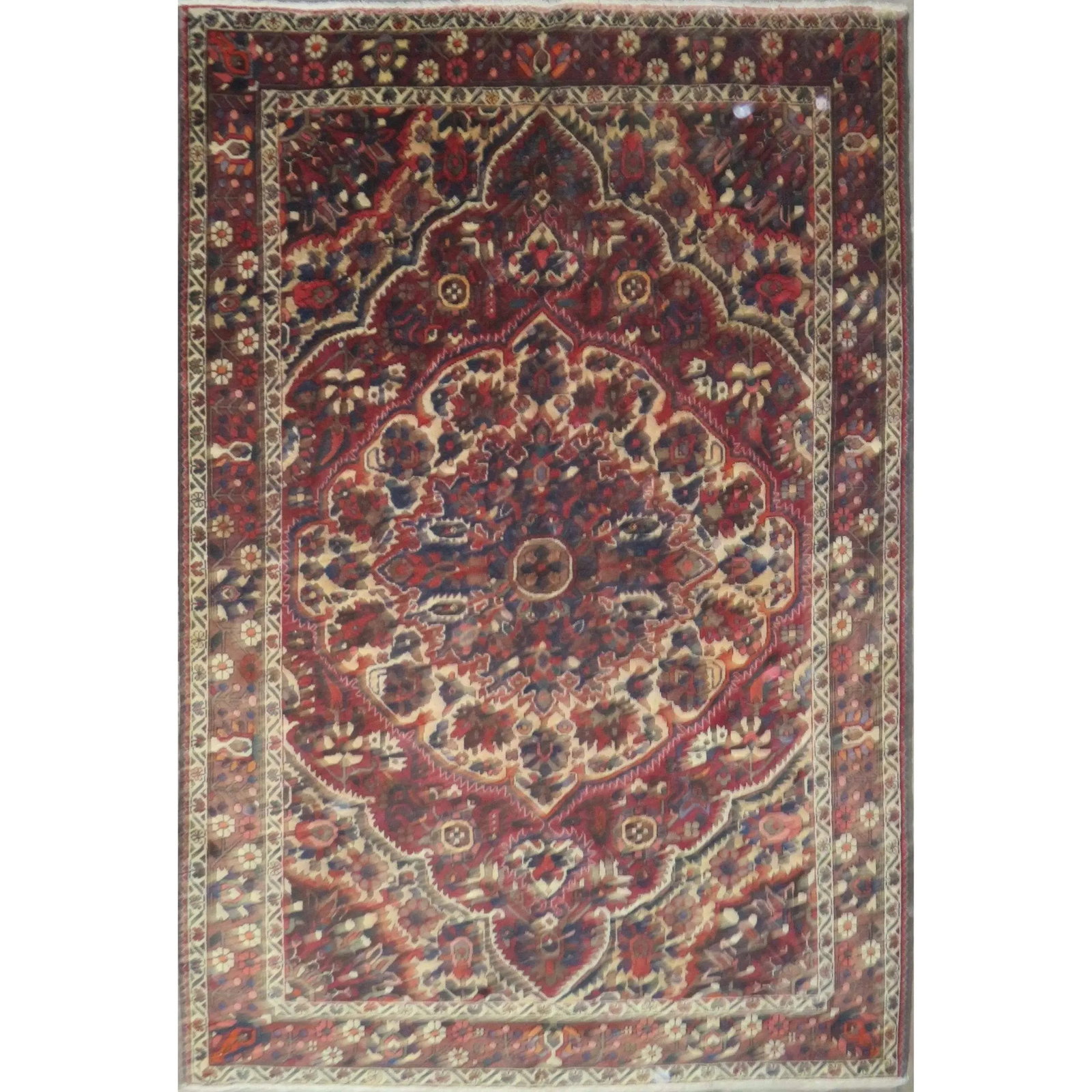 One Of The Kind Hand-Knotted Persian Wool Rug _ Luxurious Vintage Design, 9'8" x 6'5", Artisan: Hand-Knotted Persian Wool Rug _ Luxurious Vintage Design, 9'8" x 6'5", Artisan Crafted, Authentic hand-knotted traditional antique vintage Persian rugs, in excellent vintage condition with over 60 yea