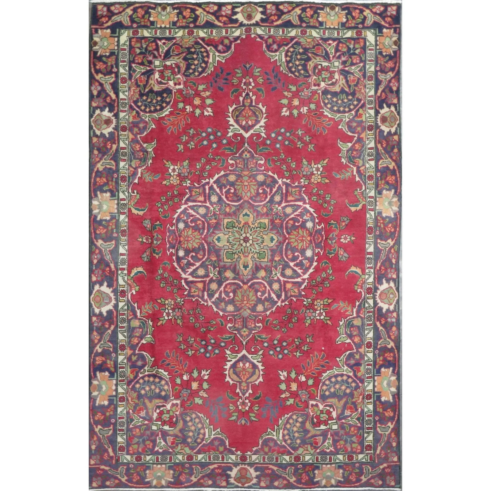 One Of The Kind Hand-Knotted Persian Wool Rug _ Luxurious Vintage Design, 9'8" x 6'1", Artisan: Hand-Knotted Persian Wool Rug _ Luxurious Vintage Design, 9'8" x 6'1", Artisan Crafted, Authentic hand-knotted traditional antique vintage Persian rugs, in excellent vintage condition with over 60 yea