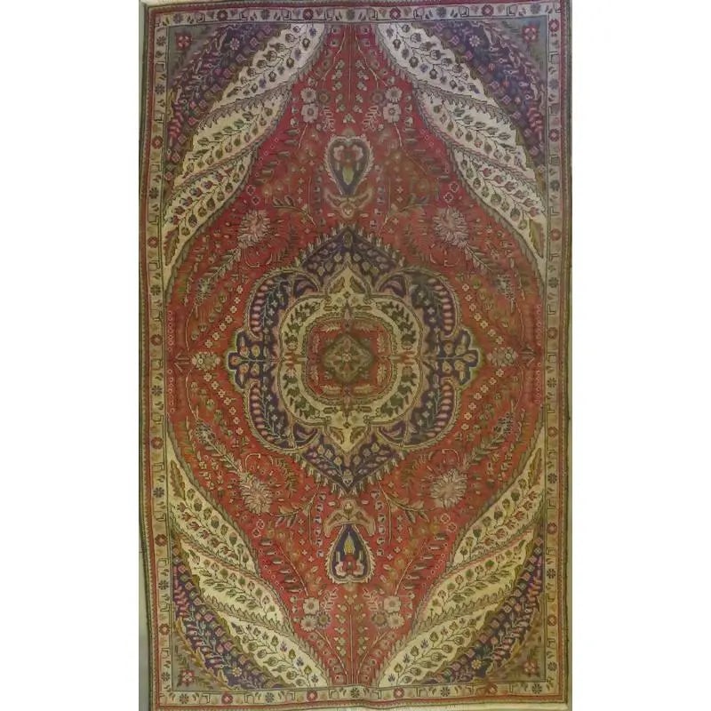 One Of The Kind Hand-Knotted Persian Wool Rug _ Luxurious Vintage Design, 9'7" x 5'4", Artisan: Hand-Knotted Persian Wool Rug _ Luxurious Vintage Design, 9'7" x 5'4", Artisan Crafted, Authentic hand-knotted traditional antique vintage Persian rugs, in excellent vintage condition with over 60 yea