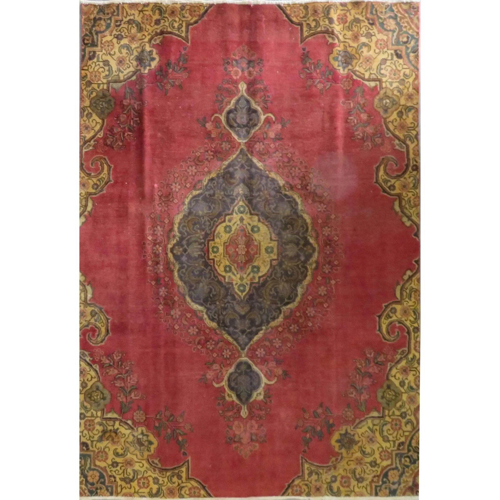 One Of The Kind Hand-Knotted Persian Wool Rug _ Luxurious Vintage Design, 9'5" x 7'2", Artisan: Hand-Knotted Persian Wool Rug _ Luxurious Vintage Design, 9'5" x 7'2", Artisan Crafted, Authentic hand-knotted traditional antique vintage Persian rugs, in excellent vintage condition with over 60 yea