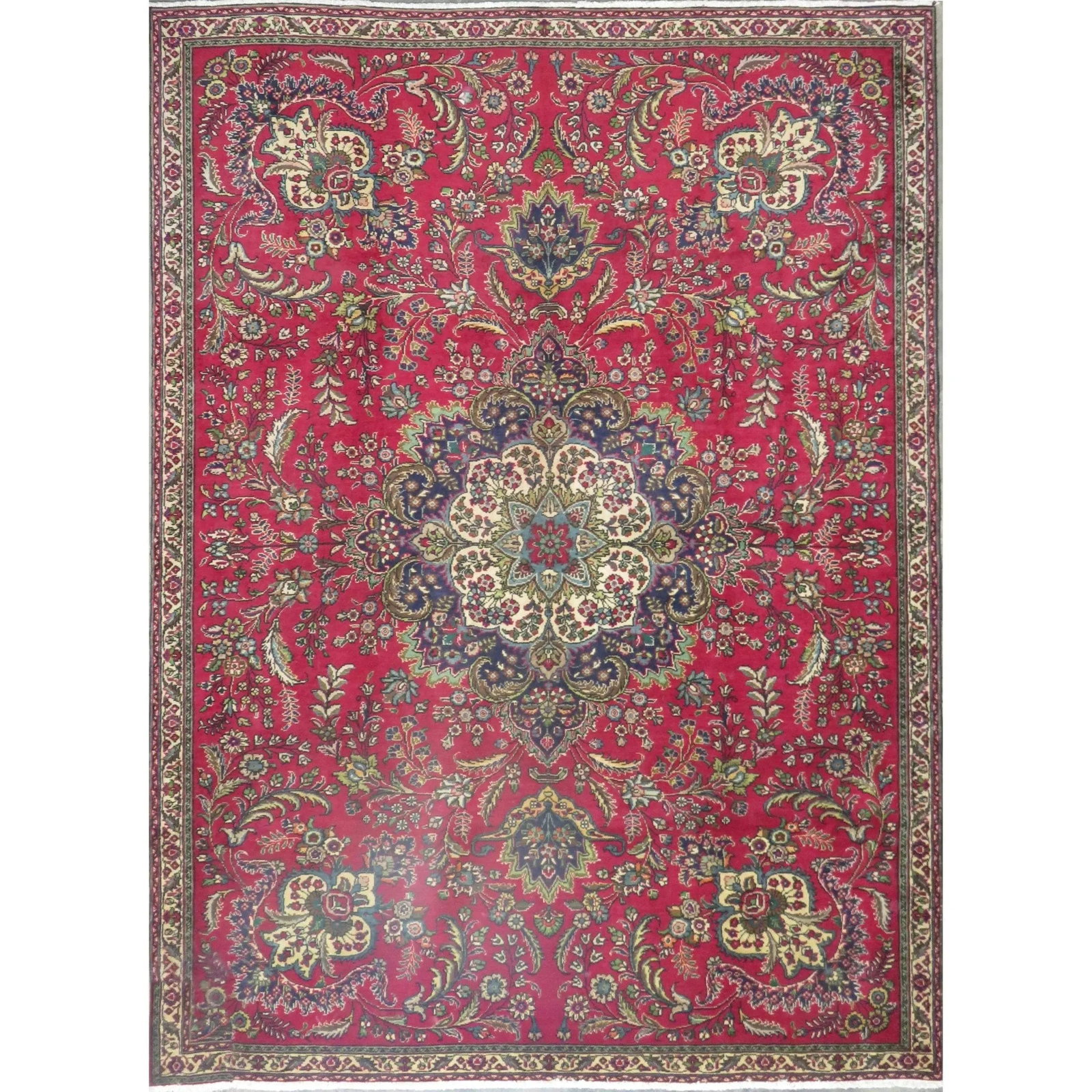 One Of The Kind Hand-Knotted Persian Wool Rug _ Luxurious Vintage Design, 9'5" x 6'6", Artisan: Hand-Knotted Persian Wool Rug _ Luxurious Vintage Design, 9'5" x 6'6", Artisan Crafted, Authentic hand-knotted traditional antique vintage Persian rugs, in excellent vintage condition with over 60 yea