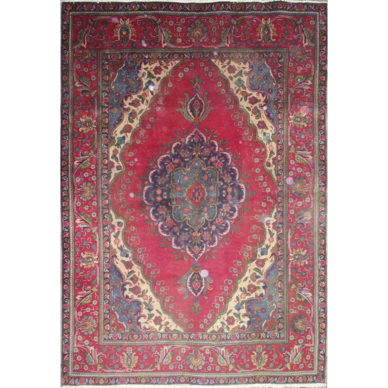 One Of The Kind Hand-Knotted Persian Wool Rug _ Luxurious Vintage Design, 9'2" x 6'2", Artisan: Hand-Knotted Persian Wool Rug _ Luxurious Vintage Design, 9'2" x 6'2", Artisan Crafted, Authentic hand-knotted traditional antique vintage Persian rugs, in excellent vintage condition with over 60 yea