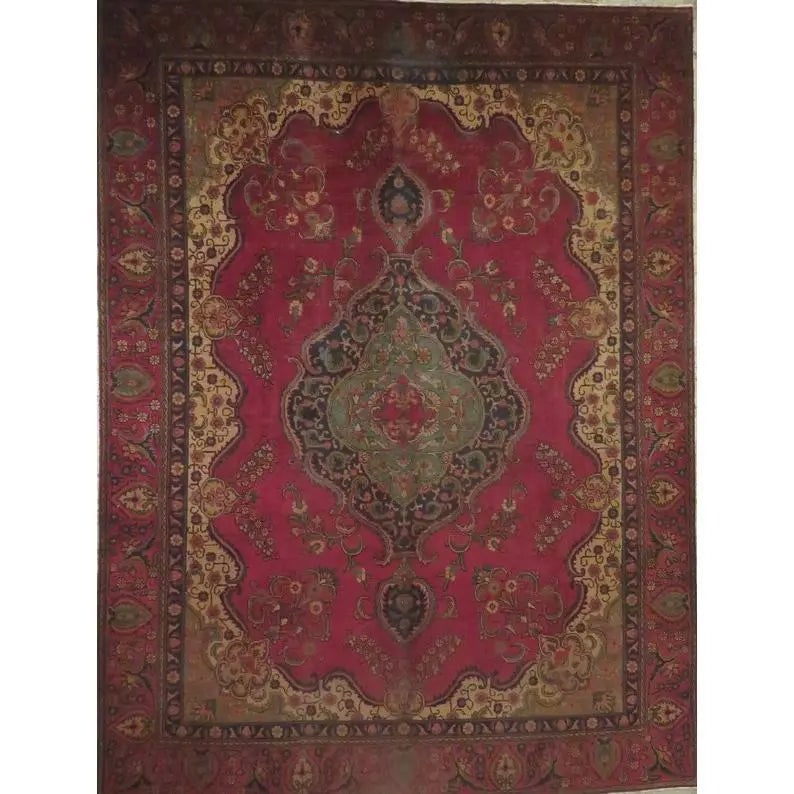 One Of The Kind Hand-Knotted Persian Wool Rug _ Luxurious Vintage Design, 9'11" x 5'8", Artisan: Hand-Knotted Persian Wool Rug _ Luxurious Vintage Design, 9'12" x 5'8", Artisan Crafted, Authentic hand-knotted traditional antique vintage Persian rugs, in excellent vintage condition with over 60 ye