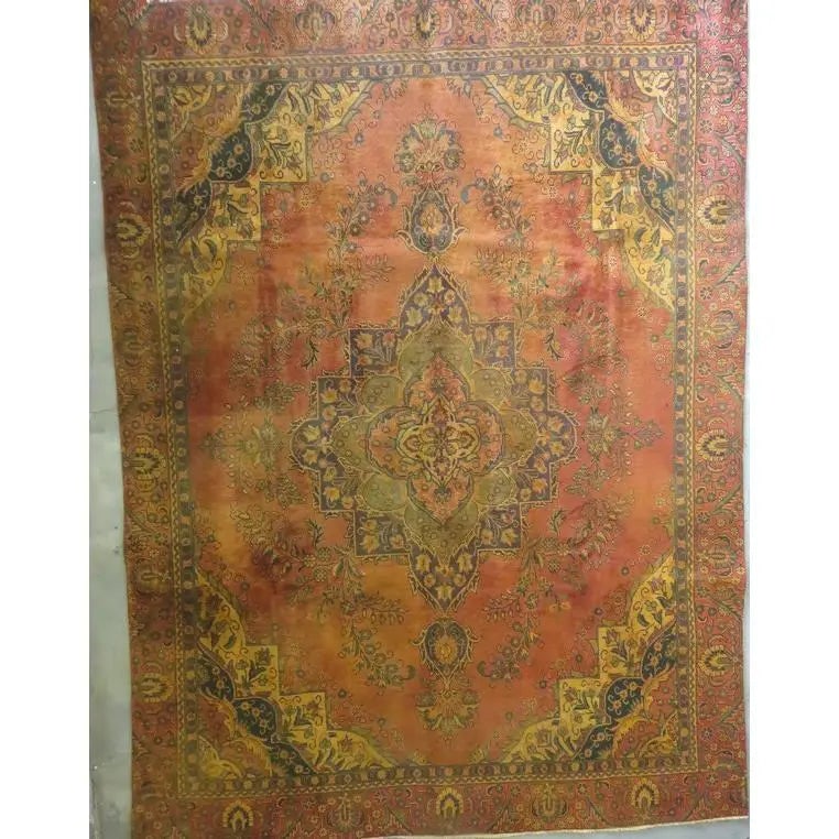 One Of The Kind Hand-Knotted Persian Wool Rug _ Luxurious Vintage Design, 9'10" x 6'6", Artisan: Hand-Knotted Persian Wool Rug _ Luxurious Vintage Design, 9'10" x 6'6", Artisan Crafted, Authentic hand-knotted traditional antique vintage Persian rugs, in excellent vintage condition with over 60 ye