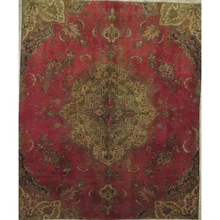 One Of The Kind Hand-Knotted Persian Wool Rug _ Luxurious Vintage Design, 8'10" x 6'1", Artisan: Hand-Knotted Persian Wool Rug _ Luxurious Vintage Design, 8'10" x 6'1", Artisan Crafted, Authentic hand-knotted traditional antique vintage Persian rugs, in excellent vintage condition with over 60 ye