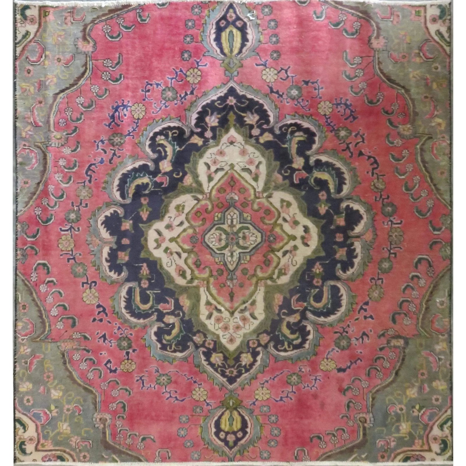 One Of The Kind Hand-Knotted Persian Wool Rug _ Luxurious Vintage Design, 7'4" x 6'9", Artisan: Hand-Knotted Persian Wool Rug _ Luxurious Vintage Design, 7'4" x 6'9", Artisan Crafted, Authentic hand-knotted traditional antique vintage Persian rugs, in excellent vintage condition with over 60 yea