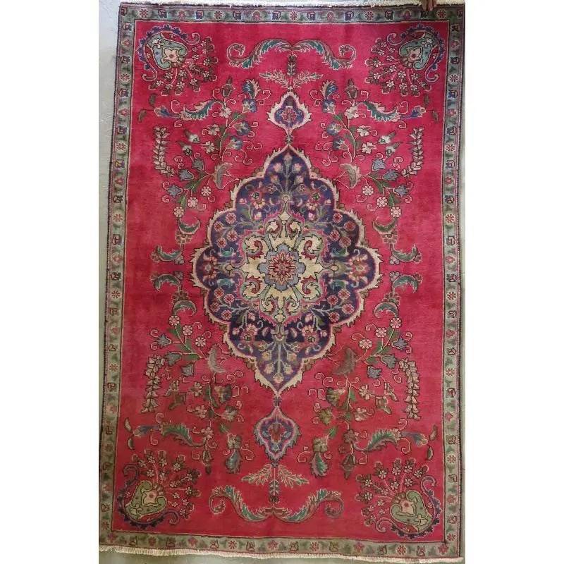 One Of The Kind Hand-Knotted Persian Wool Rug _ Luxurious Vintage Design, 7'10" x 4'8", Artisan: Hand-Knotted Persian Wool Rug _ Luxurious Vintage Design, 7'10" x 4'8", Artisan Crafted, Authentic hand-knotted traditional antique vintage Persian rugs, in excellent vintage condition with over 60 ye