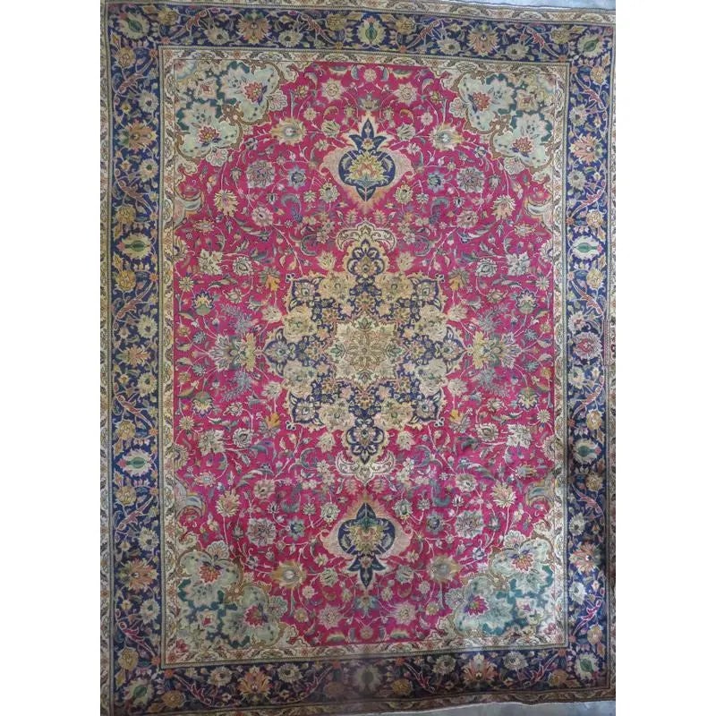 One Of The Kind Hand-Knotted Persian Wool Rug _ Luxurious Vintage Design, 6'9" x 6'3", Artisan: Hand-Knotted Persian Wool Rug _ Luxurious Vintage Design, 6'9" x 6'3", Artisan Crafted, Authentic hand-knotted traditional antique vintage Persian rugs, in excellent vintage condition with over 60 yea