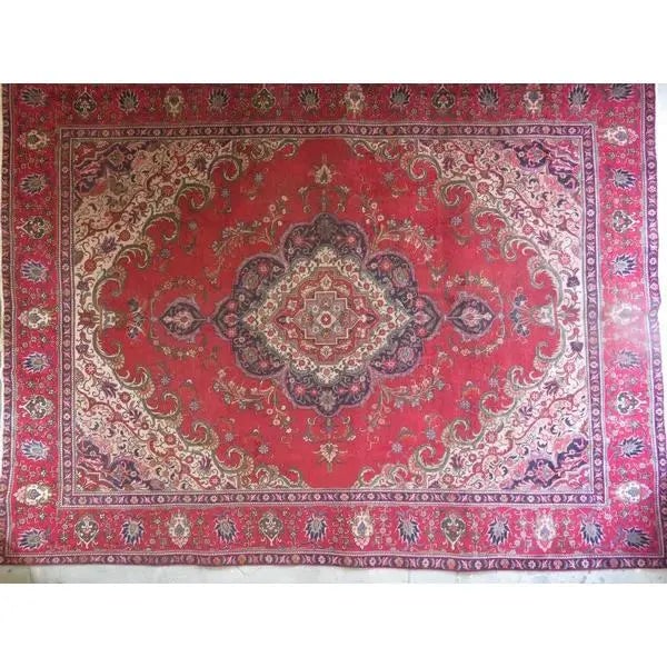 One Of The Kind Hand-Knotted Persian Wool Rug _ Luxurious Vintage Design, 12'8" x 9'5", Artisan: Hand-Knotted Persian Wool Rug _ Luxurious Vintage Design, 12'8" x 9'5", Artisan Crafted, Authentic hand-knotted traditional antique vintage Persian rugs, in excellent vintage condition with over 60 ye