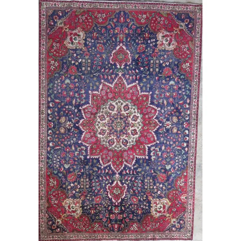 One Of The Kind Hand-Knotted Persian Wool Rug _ Luxurious Vintage Design, 10'8" x 6'11", Artisan: Hand-Knotted Persian Wool Rug _ Luxurious Vintage Design, 10'8" x 6'11", Artisan Crafted, Authentic hand-knotted traditional antique vintage Persian rugs, in excellent vintage condition with over 60 y