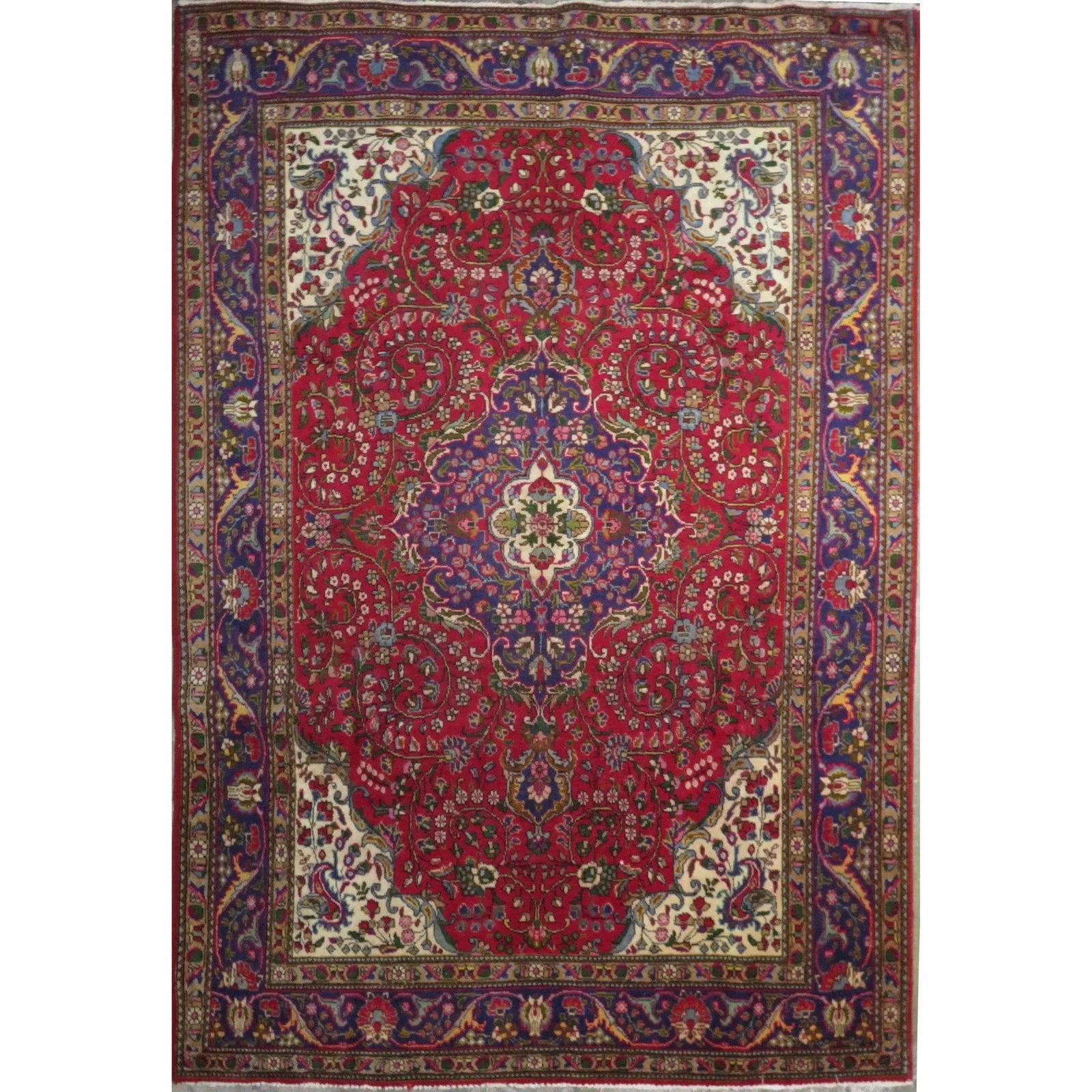 One Of The Kind Hand-Knotted Persian Wool Rug _ Luxurious Vintage Design, 10'2" x 6'8", Artisan: Hand-Knotted Persian Wool Rug _ Luxurious Vintage Design, 10'2" x 6'8", Artisan Crafted, Authentic hand-knotted traditional antique vintage Persian rugs, in excellent vintage condition with over 60 ye
