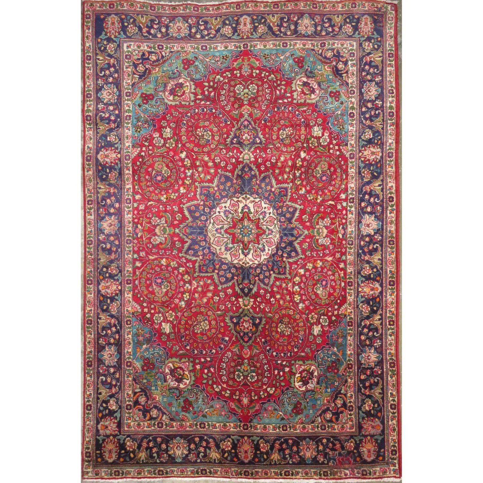 One Of The Kind Hand-Knotted Persian Wool Rug _ Luxurious Vintage Design, 10'10" x 6'6", Artisan: Hand-Knotted Persian Wool Rug _ Luxurious Vintage Design, 10'10" x 6'6", Artisan Crafted, Authentic hand-knotted traditional antique vintage Persian rugs, in excellent vintage condition with over 60 y