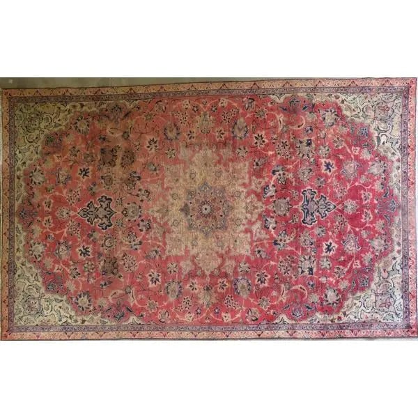 One Of The Kind Hand-Knotted Persian Wool Rug _ Luxurious Vintage Design, 9'8" x 9'6", Artisan: Hand-Knotted Persian Wool Rug _ Luxurious Vintage Design, 9'8" x 9'6", Artisan Crafted, Authentic hand-knotted traditional antique vintage Persian rugs, in excellent vintage condition with over 60 yea