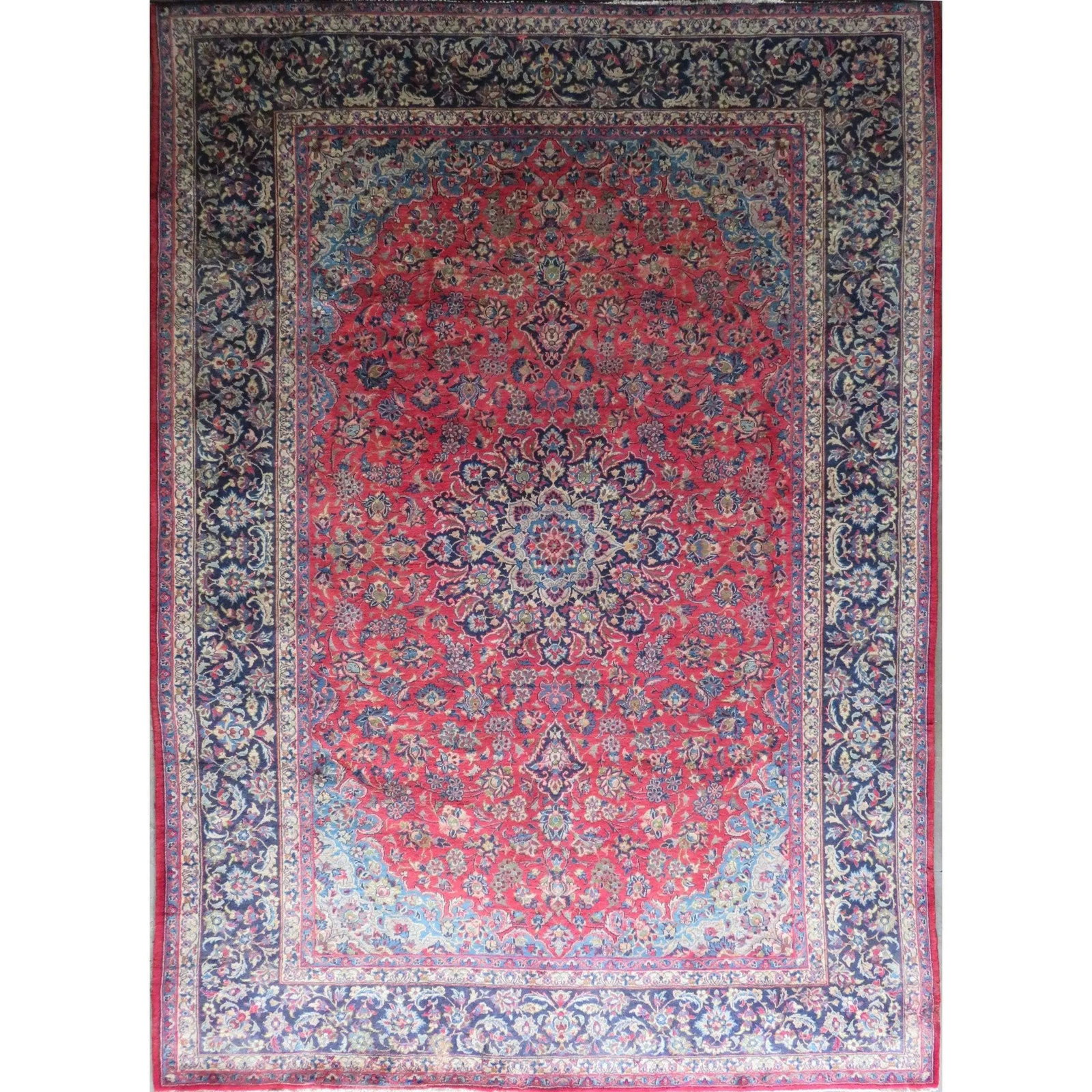 One Of The Kind Hand-Knotted Persian Wool Rug _ Luxurious Vintage Design, 13'6" x 9'6", Artisan: Hand-Knotted Persian Wool Rug _ Luxurious Vintage Design, 13'6" x 9'6", Artisan Crafted, Authentic hand-knotted traditional antique vintage Persian rugs, in excellent vintage condition with over 60 ye