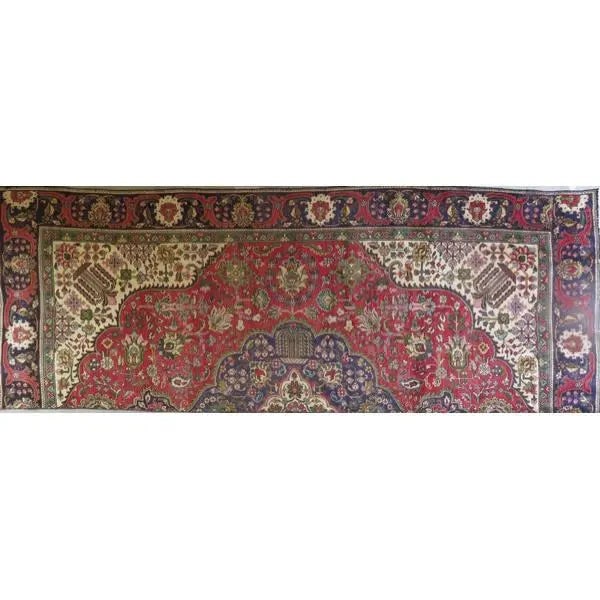 One Of The Kind Hand-Knotted Persian Wool Rug _ Luxurious Vintage Design, 12'2" x 4'6", Artisan: Hand-Knotted Persian Wool Rug _ Luxurious Vintage Design, 12'2" x 4'6", Artisan Crafted, Authentic hand-knotted traditional antique vintage Persian rugs, in excellent vintage condition with over 60 ye