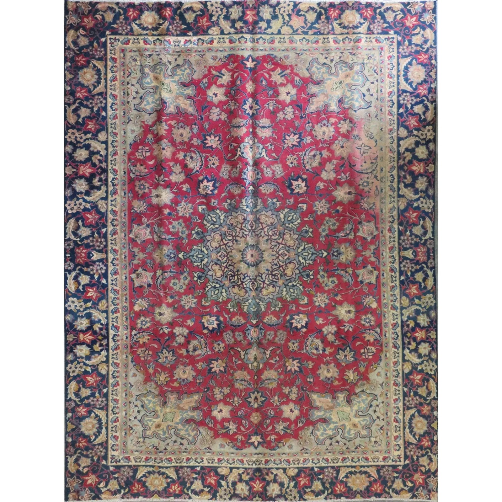 One Of The Kind Hand-Knotted Persian Wool Rug _ Luxurious Vintage Design, 12'1" x 9'2", Artisan: Hand-Knotted Persian Wool Rug _ Luxurious Vintage Design, 12'1" x 9'2", Artisan Crafted, Authentic hand-knotted traditional antique vintage Persian rugs, in excellent vintage condition with over 60 ye