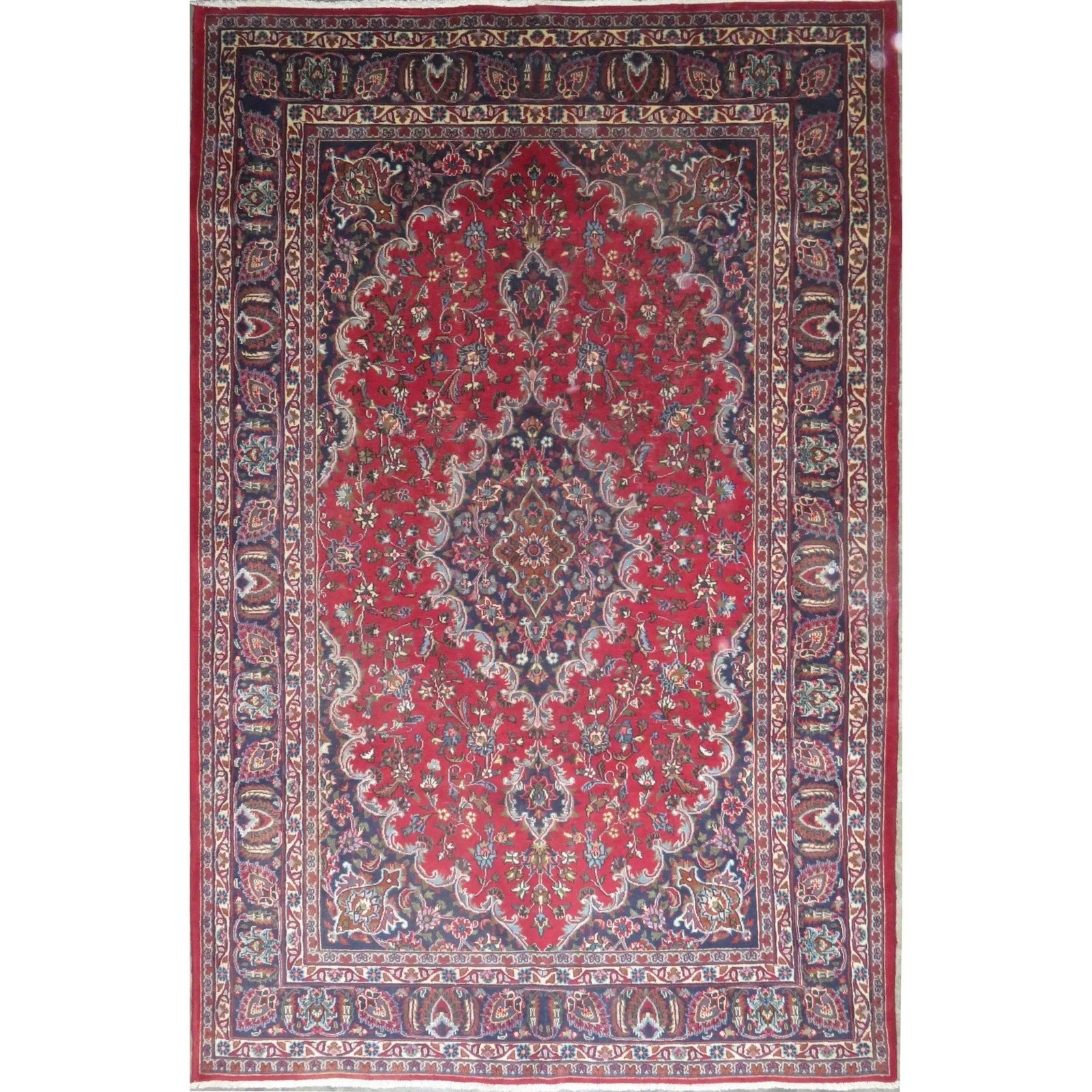 One Of The Kind Hand-Knotted Persian Wool Rug _ Luxurious Vintage Design, 9'7" x 6'2", Artisan: Hand-Knotted Persian Wool Rug _ Luxurious Vintage Design, 9'7" x 6'2", Artisan Crafted, Authentic hand-knotted traditional antique vintage Persian rugs, in excellent vintage condition with over 60 yea