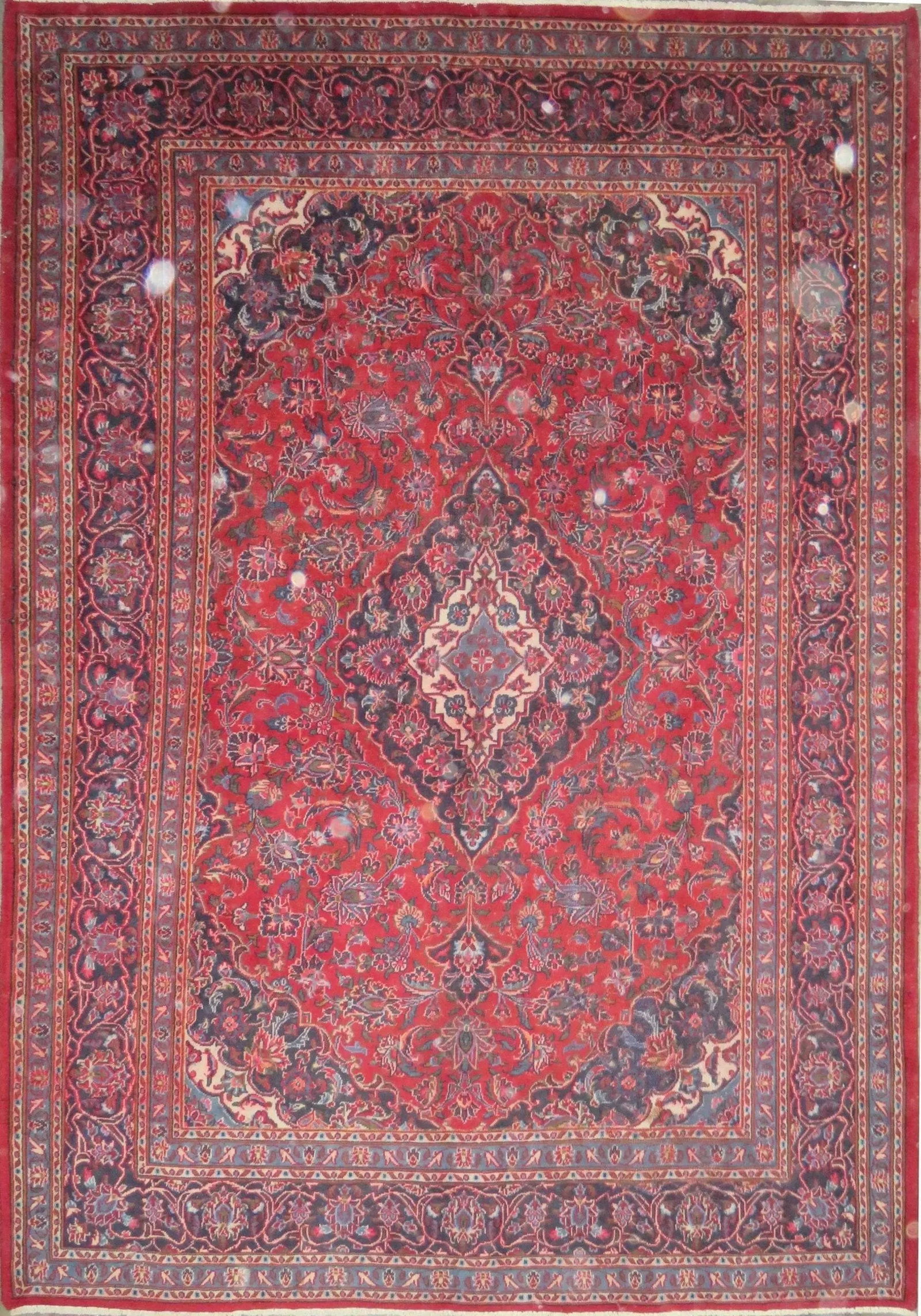 One Of The Kind Hand-Knotted Persian Wool Rug _ Luxurious Vintage Design, 9'4" x 6'6", Artisan: Hand-Knotted Persian Wool Rug _ Luxurious Vintage Design, 9'4" x 6'6", Artisan Crafted, Authentic hand-knotted traditional antique vintage Persian rugs, in excellent vintage condition with over 60 yea