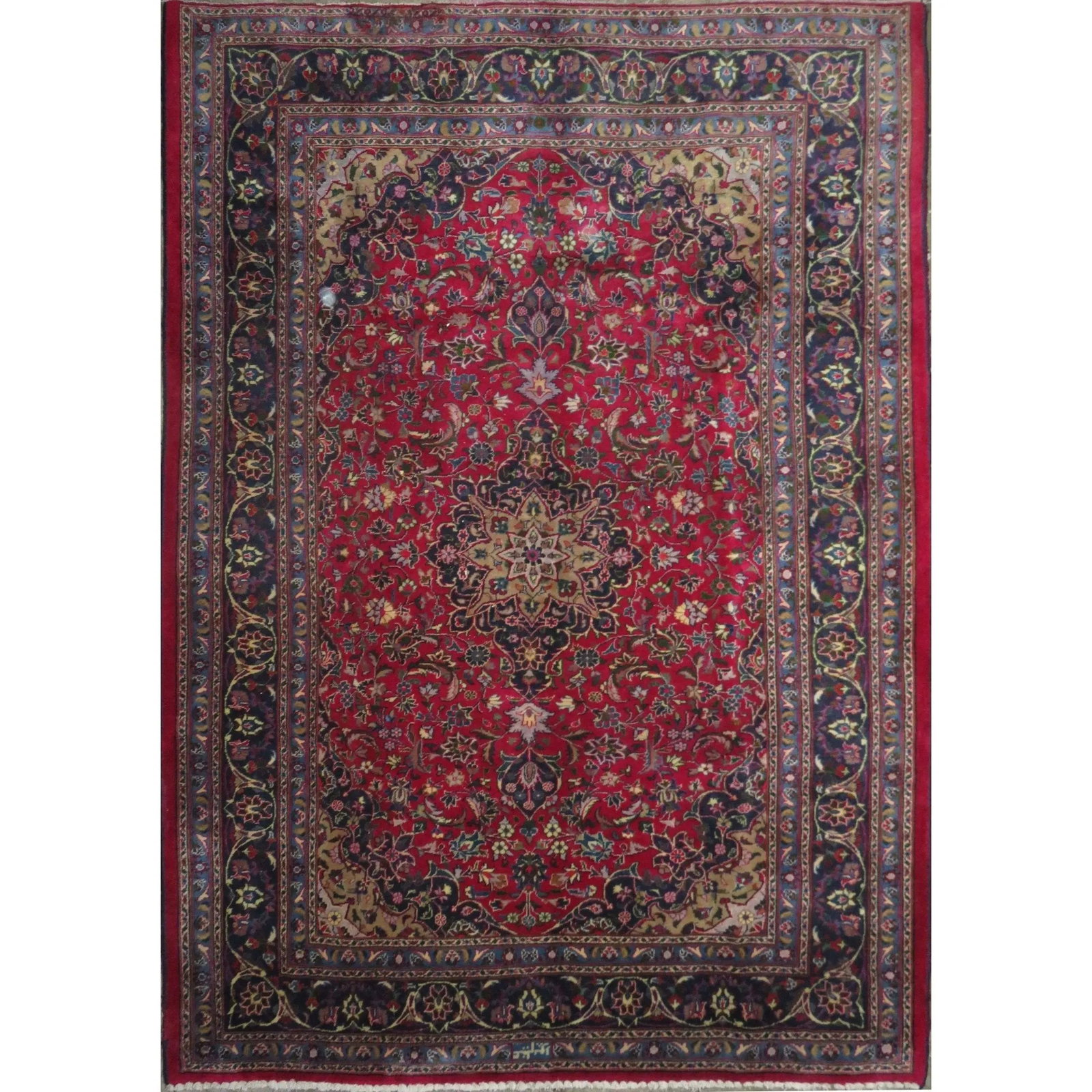 One Of The Kind Hand-Knotted Persian Wool Rug _ Luxurious Vintage Design, 9'4" x 6'6", Artisan: Hand-Knotted Persian Wool Rug _ Luxurious Vintage Design, 9'4" x 6'6", Artisan Crafted, Authentic hand-knotted traditional antique vintage Persian rugs, in excellent vintage condition with over 60 yea