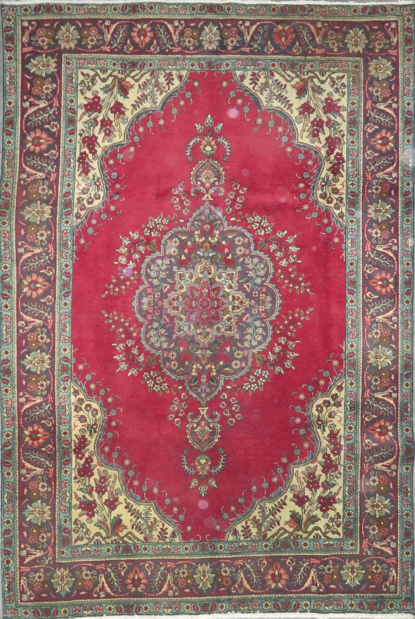 One Of The Kind Hand-Knotted Persian Wool Rug _ Luxurious Vintage Design, 9'4" x 6'0", Artisan: Hand-Knotted Persian Wool Rug _ Luxurious Vintage Design, 9'4" x 6'0", Artisan Crafted, Authentic hand-knotted traditional antique vintage Persian rugs, in excellent vintage condition with over 60 yea
