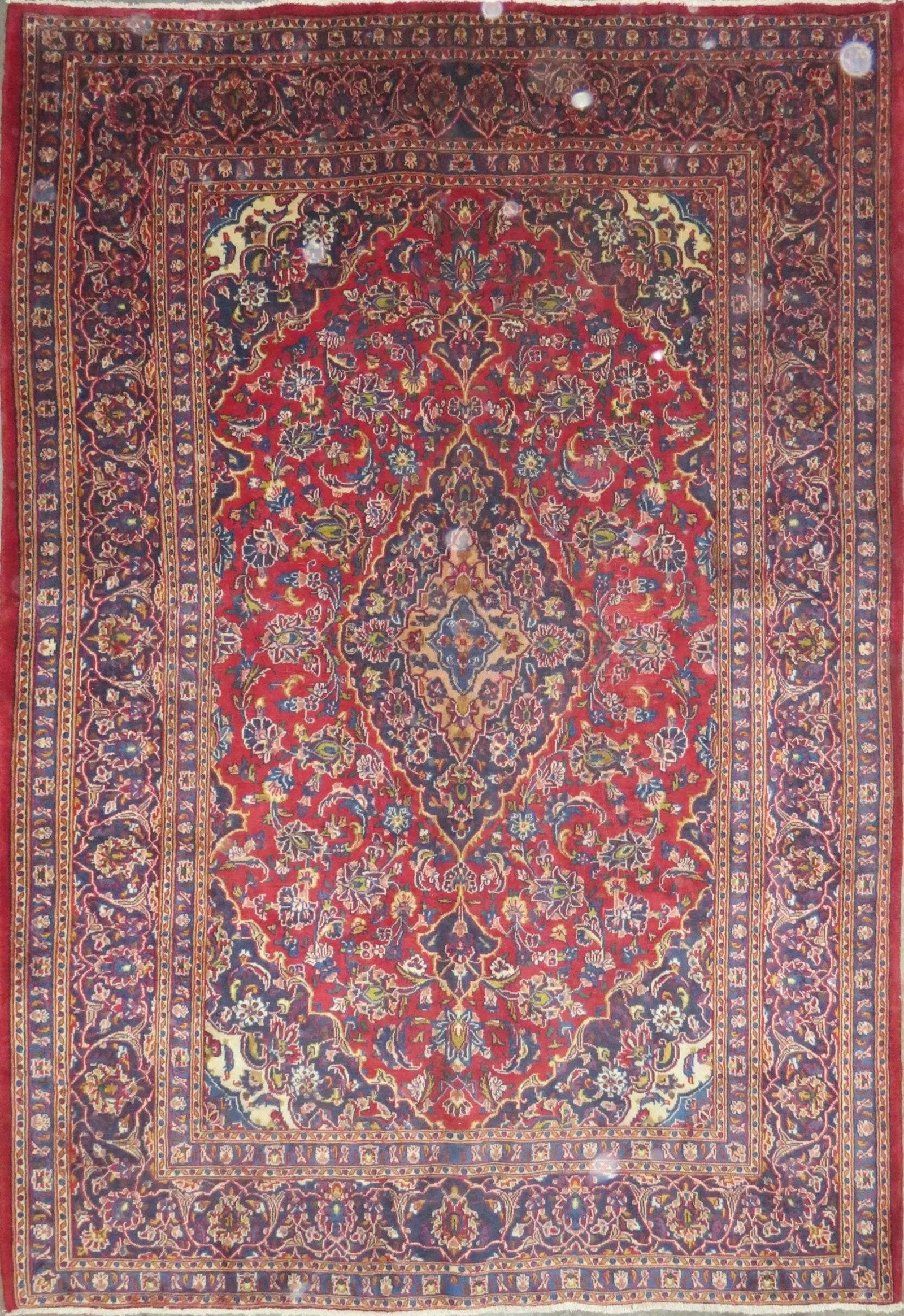 One Of The Kind Hand-Knotted Persian Wool Rug _ Luxurious Vintage Design, 9'3" x 6'4", Artisan: Hand-Knotted Persian Wool Rug _ Luxurious Vintage Design, 9'3" x 6'4", Artisan Crafted, Authentic hand-knotted traditional antique vintage Persian rugs, in excellent vintage condition with over 60 yea