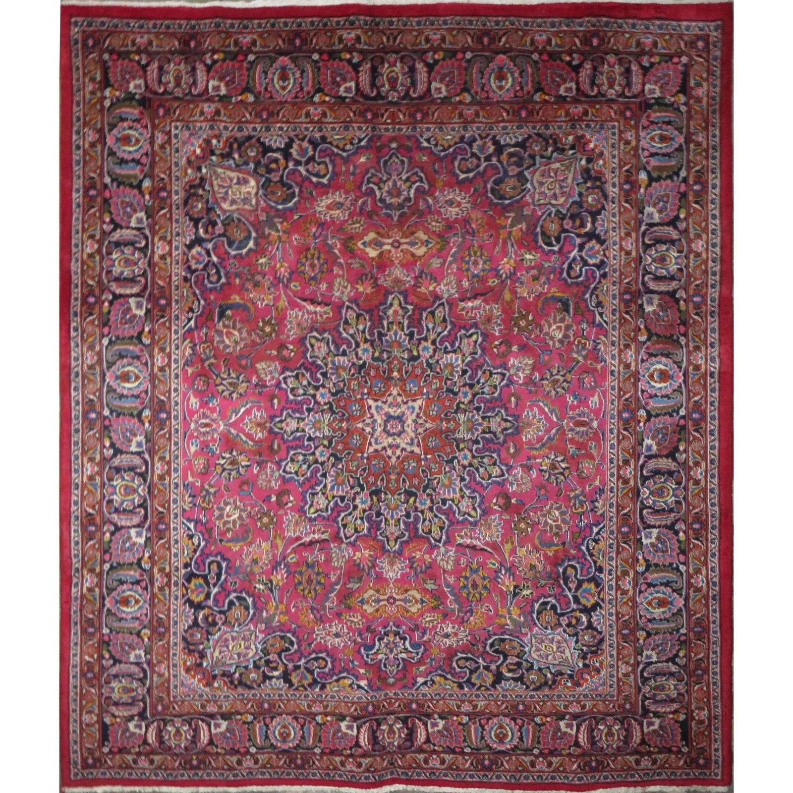 One Of The Kind Hand-Knotted Persian Wool Rug _ Luxurious Vintage Design, 9'1" x 7'8", Artisan: Hand-Knotted Persian Wool Rug _ Luxurious Vintage Design, 9'1" x 7'8", Artisan Crafted, Authentic hand-knotted traditional antique vintage Persian rugs, in excellent vintage condition with over 60 yea
