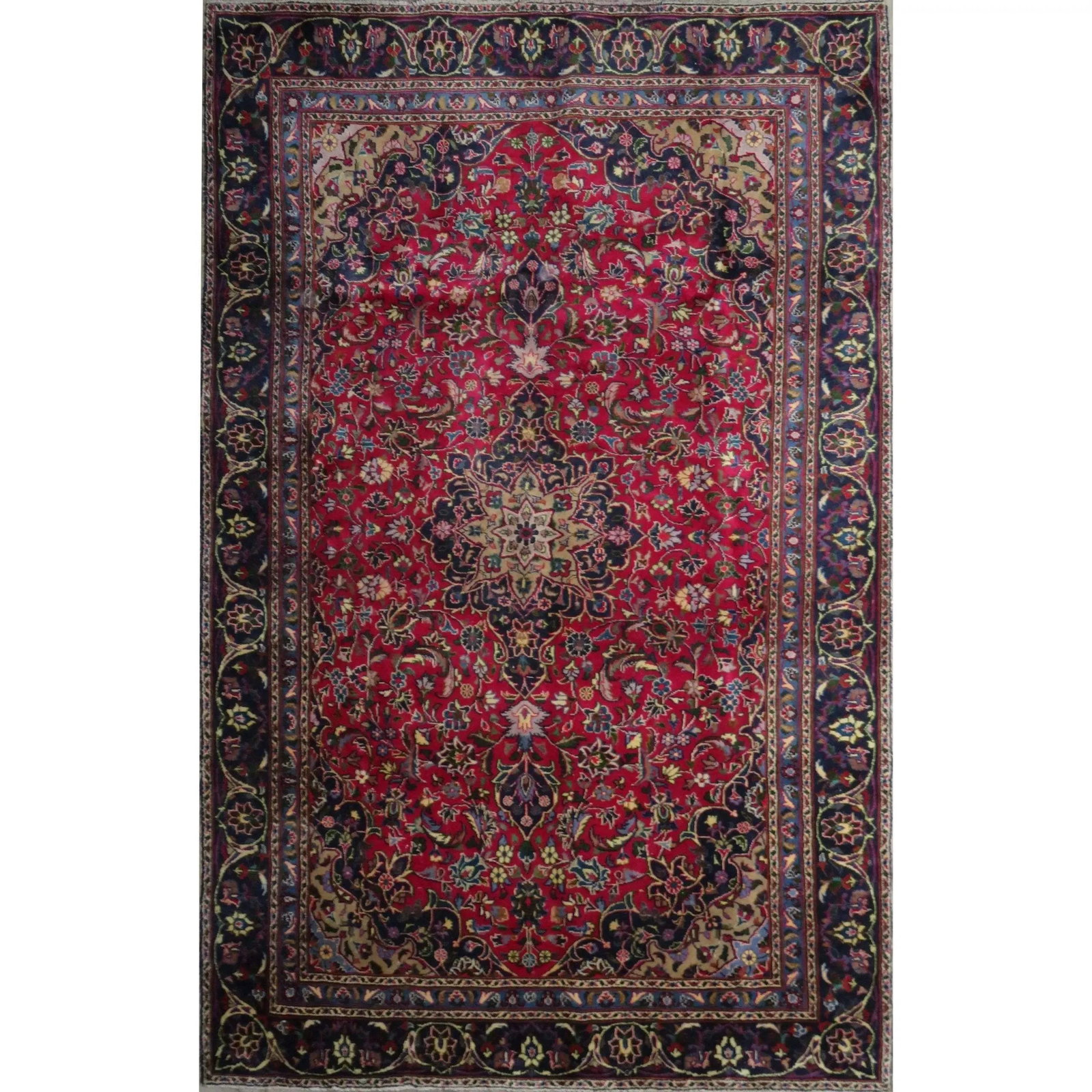 One Of The Kind Hand-Knotted Persian Wool Rug _ Luxurious Vintage Design, 8'7" x 5'6", Artisan: Hand-Knotted Persian Wool Rug _ Luxurious Vintage Design, 8'7" x 5'6", Artisan Crafted, Authentic hand-knotted traditional antique vintage Persian rugs, in excellent vintage condition with over 60 yea
